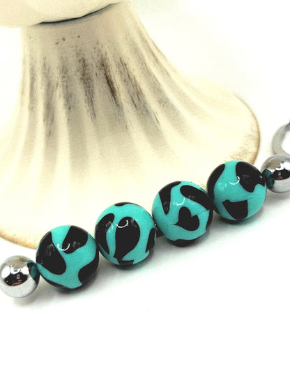 15mm Printed Shiny Turquoise Cow Print Silicone Bead – Round Animal Beads for Pens & Wristlets