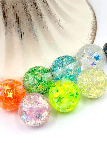 16mm Star Confetti Acrylic Beads (Set of 10) – Translucent Multi-Color