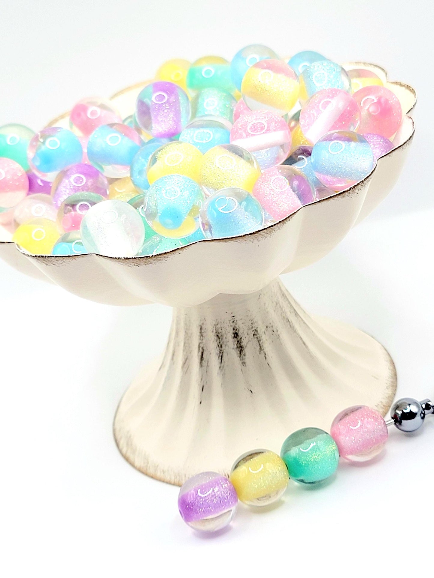 16mm Luminous Glitter Sugar Acrylic Beads (Set 0f 10) – Sparkle Translucent Mix