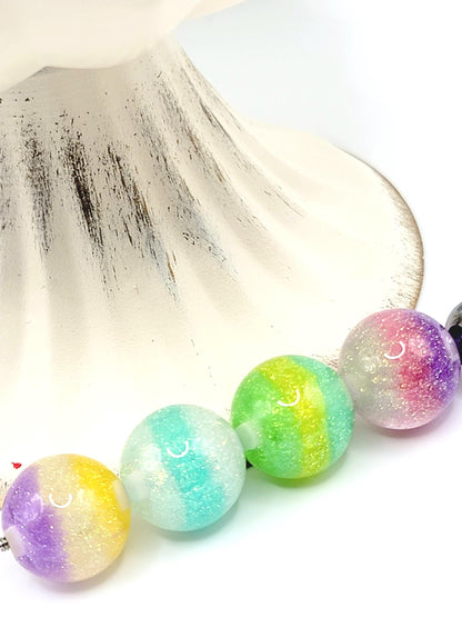 16mm Luminous Glitter Stripe Acrylic Beads (Set of 10) – Sparkle Shimmer Mix