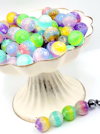 16mm Luminous Glitter Stripe Acrylic Beads (Set of 10) – Sparkle Shimmer Mix