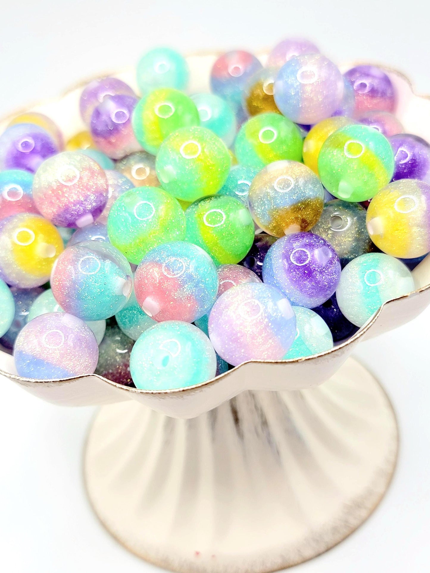 16mm Luminous Glitter Stripe Acrylic Beads (Set of 10) – Sparkle Shimmer Mix