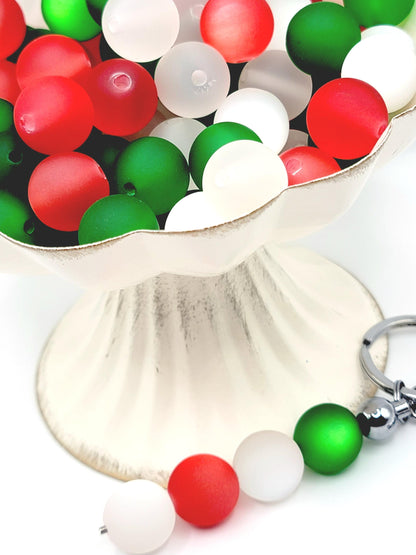 Christmas Cats Eye Acrylic Beads 16mm (Set of 10) – Red Green White Mix