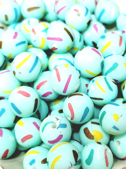 15mm Printed Mint Sprinkle Silicone Beads – Round Print Beads for Pens & Wristlets