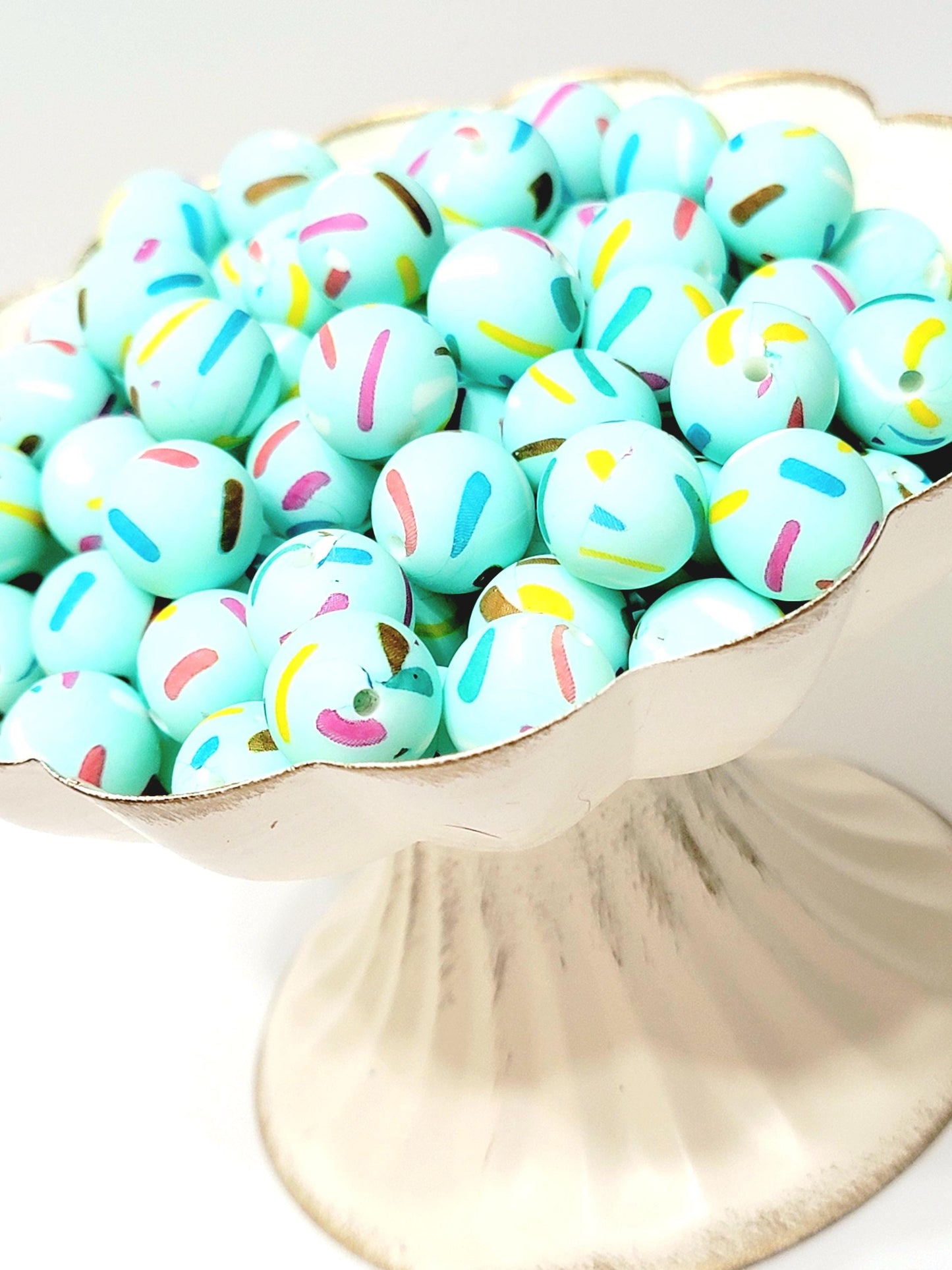 15mm Printed Mint Sprinkle Silicone Beads – Round Print Beads for Pens & Wristlets