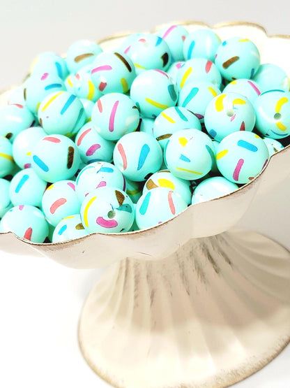 15mm Printed Mint Sprinkle Silicone Beads – Round Print Beads for Pens & Wristlets