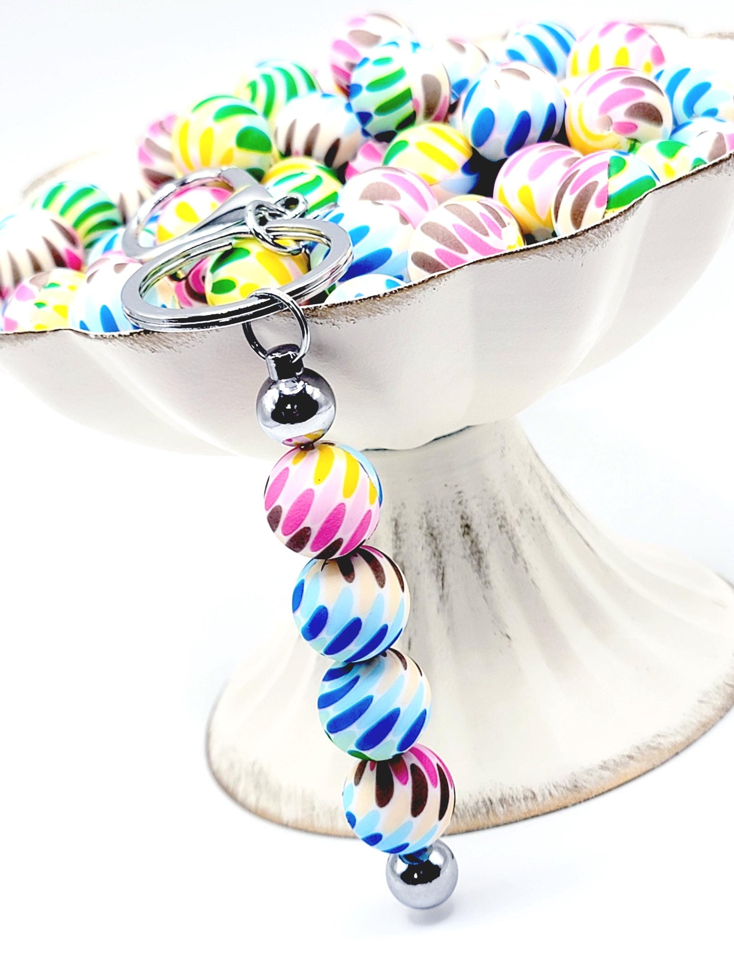 15mm Printed Rainbow Petals Print Silicone Bead – Round Beads for Pens & Wristlets