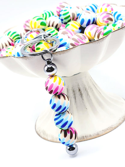 15mm Printed Rainbow Petals Print Silicone Bead – Round Beads for Pens & Wristlets