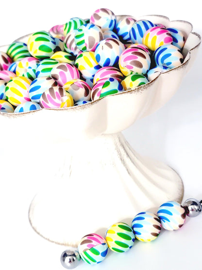 15mm Printed Rainbow Petals Print Silicone Bead – Round Beads for Pens & Wristlets