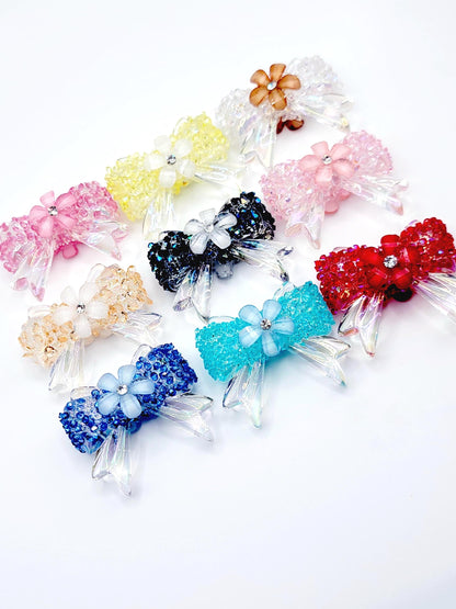 Crystal Bow Focal Beads (Set of 2) – Acrylic Bow Glitter Rhinestone Accents