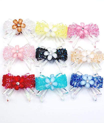 Crystal Bow Focal Beads (Set of 2) – Acrylic Bow Glitter Rhinestone Accents