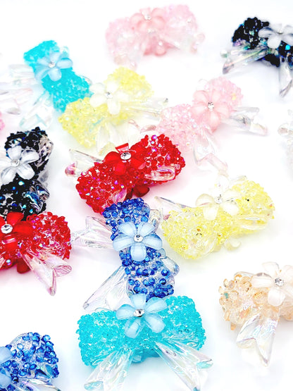 Crystal Bow Focal Beads (Set of 2) – Acrylic Bow Glitter Rhinestone Accents