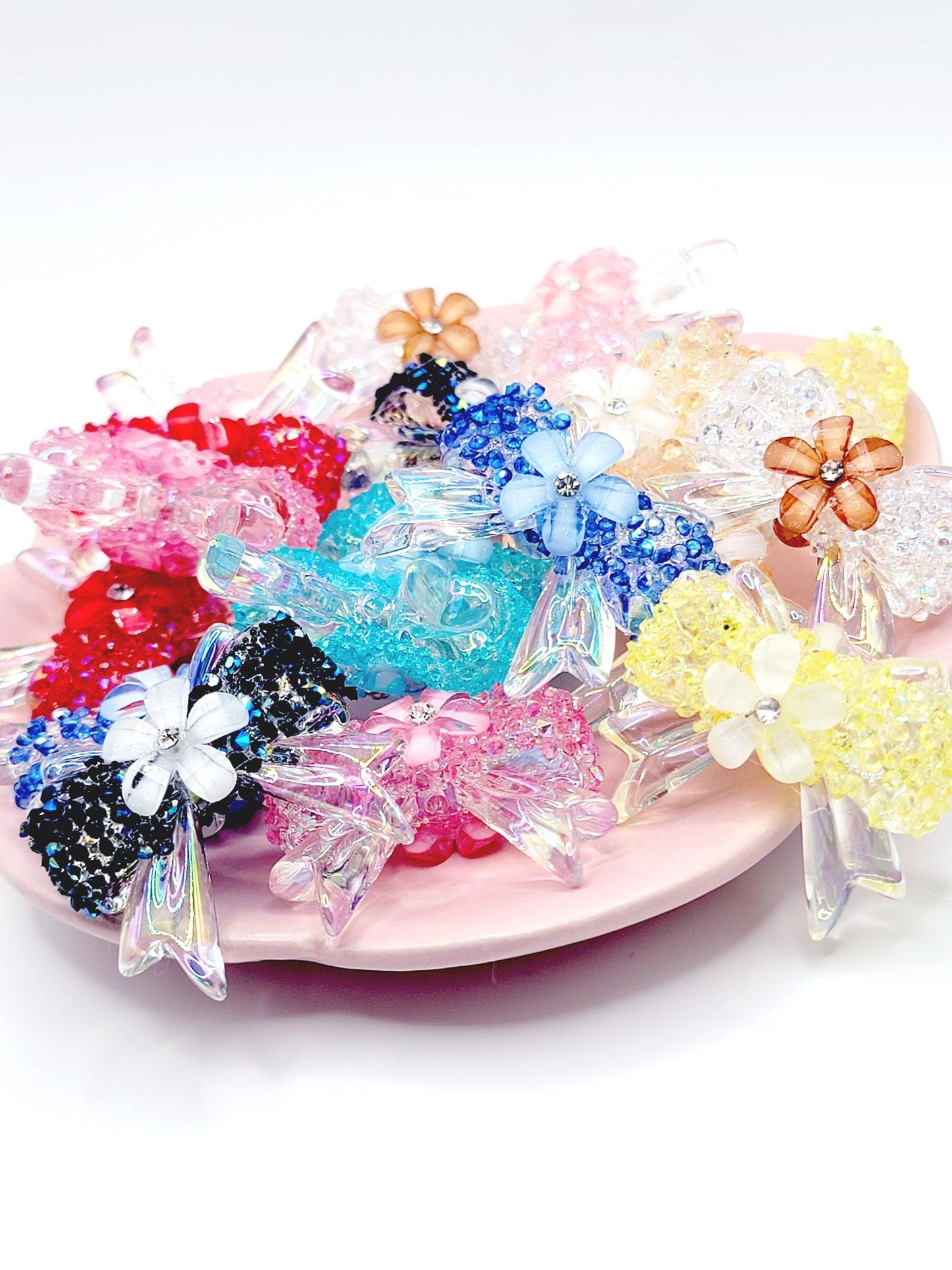 Crystal Bow Focal Beads (Set of 2) – Acrylic Bow Glitter Rhinestone Accents