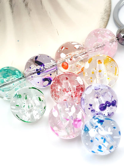16mm Paint Splash Acrylic Beads (Set of 10) – Clear Multi-Color Mix