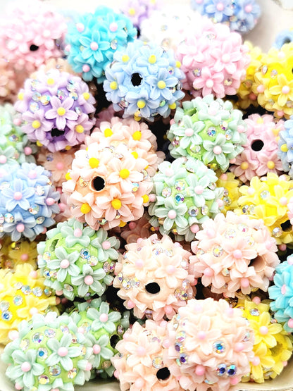 Fancy Flower Acrylic Beads (Set of 5) – Rhinestone Floral Mix