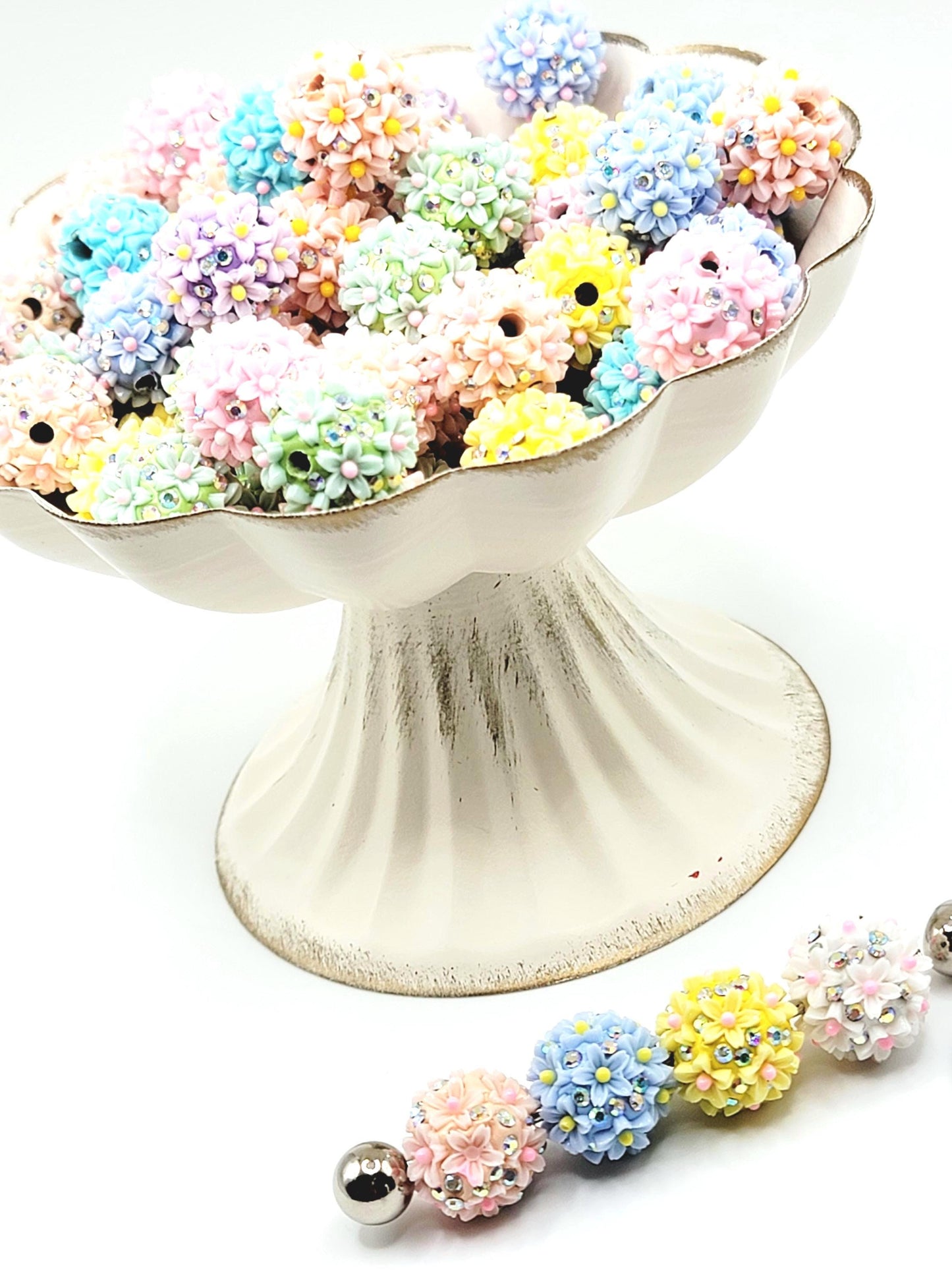 Fancy Flower Acrylic Beads (Set of 5) – Rhinestone Floral Mix