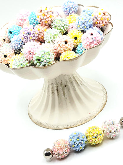 Fancy Flower Acrylic Beads (Set of 5) – Rhinestone Floral Mix