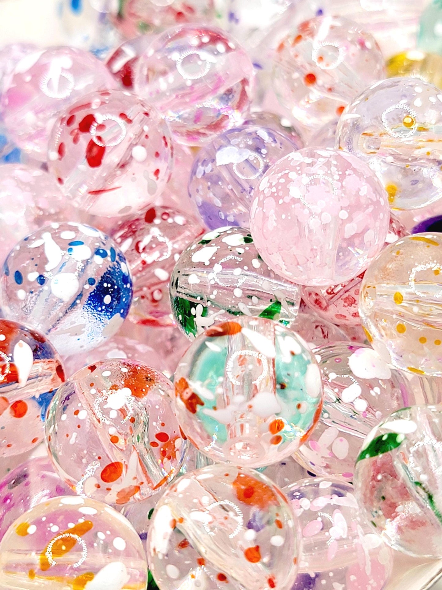 16mm Paint Splash Acrylic Beads (Set of 10) – Clear Multi-Color Mix
