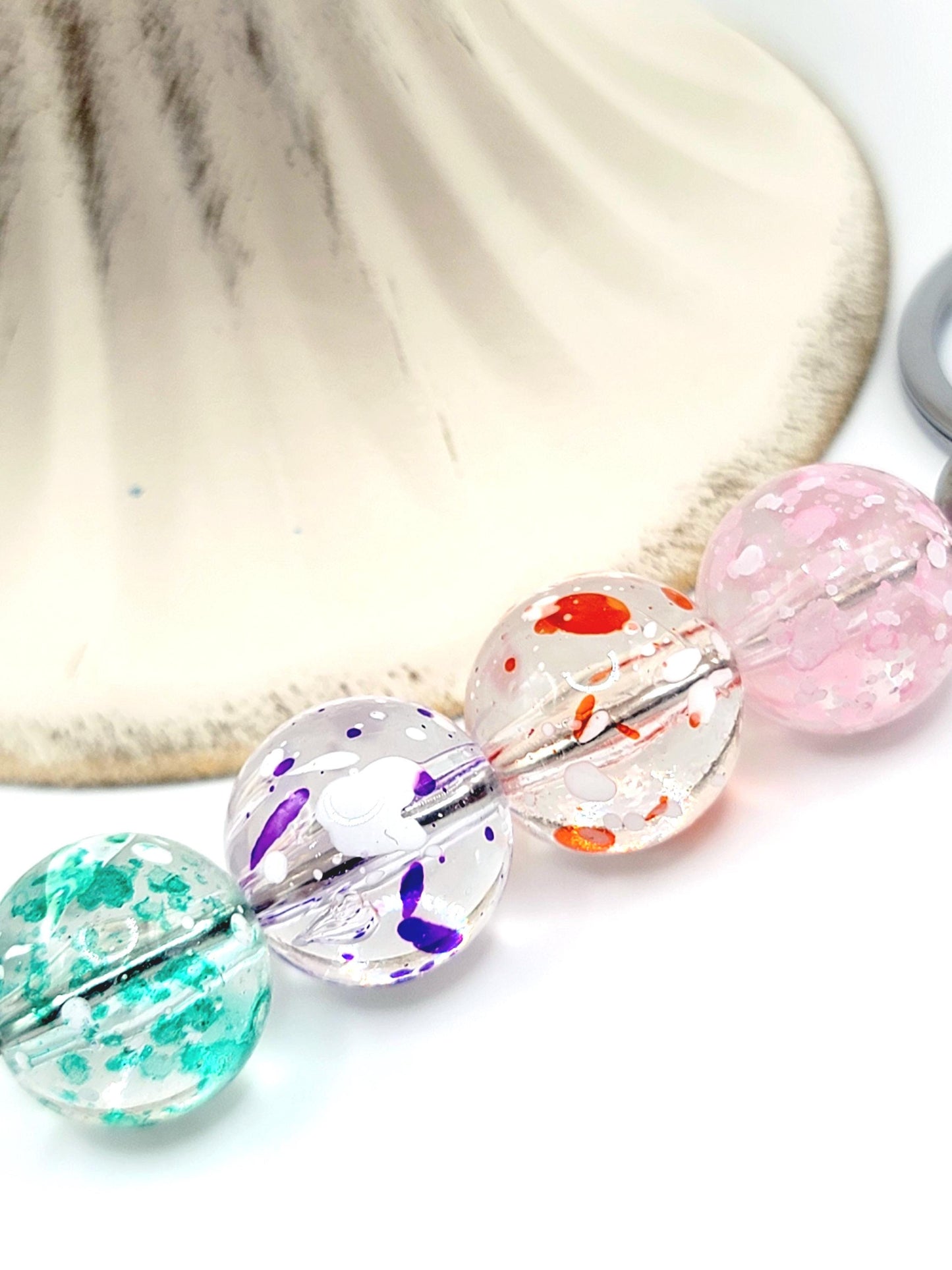 16mm Paint Splash Acrylic Beads (Set of 10) – Clear Multi-Color Mix
