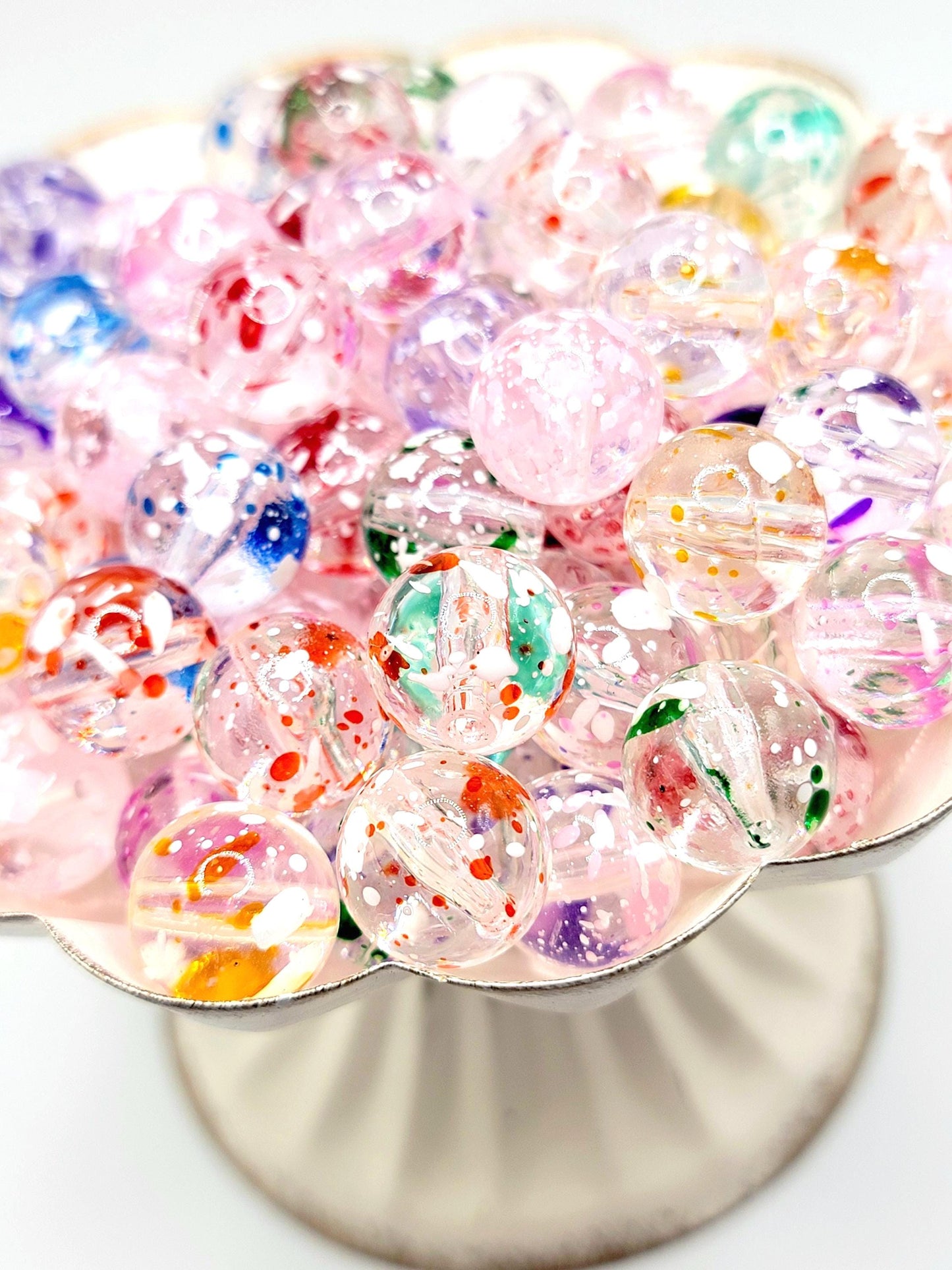 16mm Paint Splash Acrylic Beads (Set of 10) – Clear Multi-Color Mix