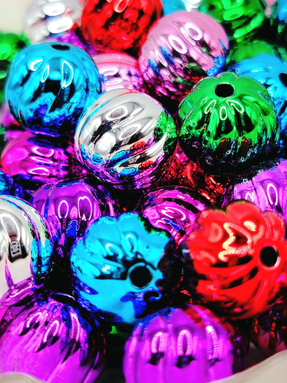 16mm Jewel Tone Stripe Acrylic Beads (Set of 10) – Pumpkin Style Metallic Mix