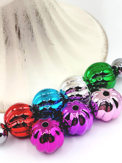 16mm Jewel Tone Stripe Acrylic Beads (Set of 10) – Pumpkin Style Metallic Mix
