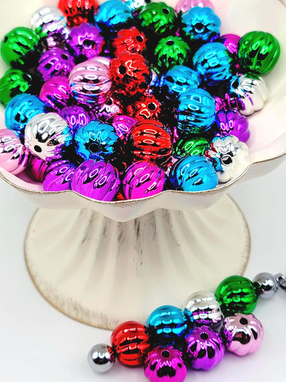 16mm Jewel Tone Stripe Acrylic Beads (Set of 10) – Pumpkin Style Metallic Mix