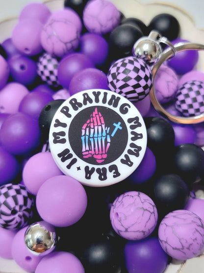 15mm Printed Purple & Black Checkered Mix Silicone Beads (Set of 8) – Purple Mix Round Beads for Pens & Wristlets