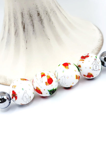 15mm Printed Christmas Theme Silicone Beads – Santa and Tree Holiday Pen Beads for Wristlets & Crafts
