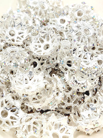 18mm Rhinestone Metal Bead Caps (Set of 1 or 2) -  Fancy Spacer Covers (Fits 16mm Beads)