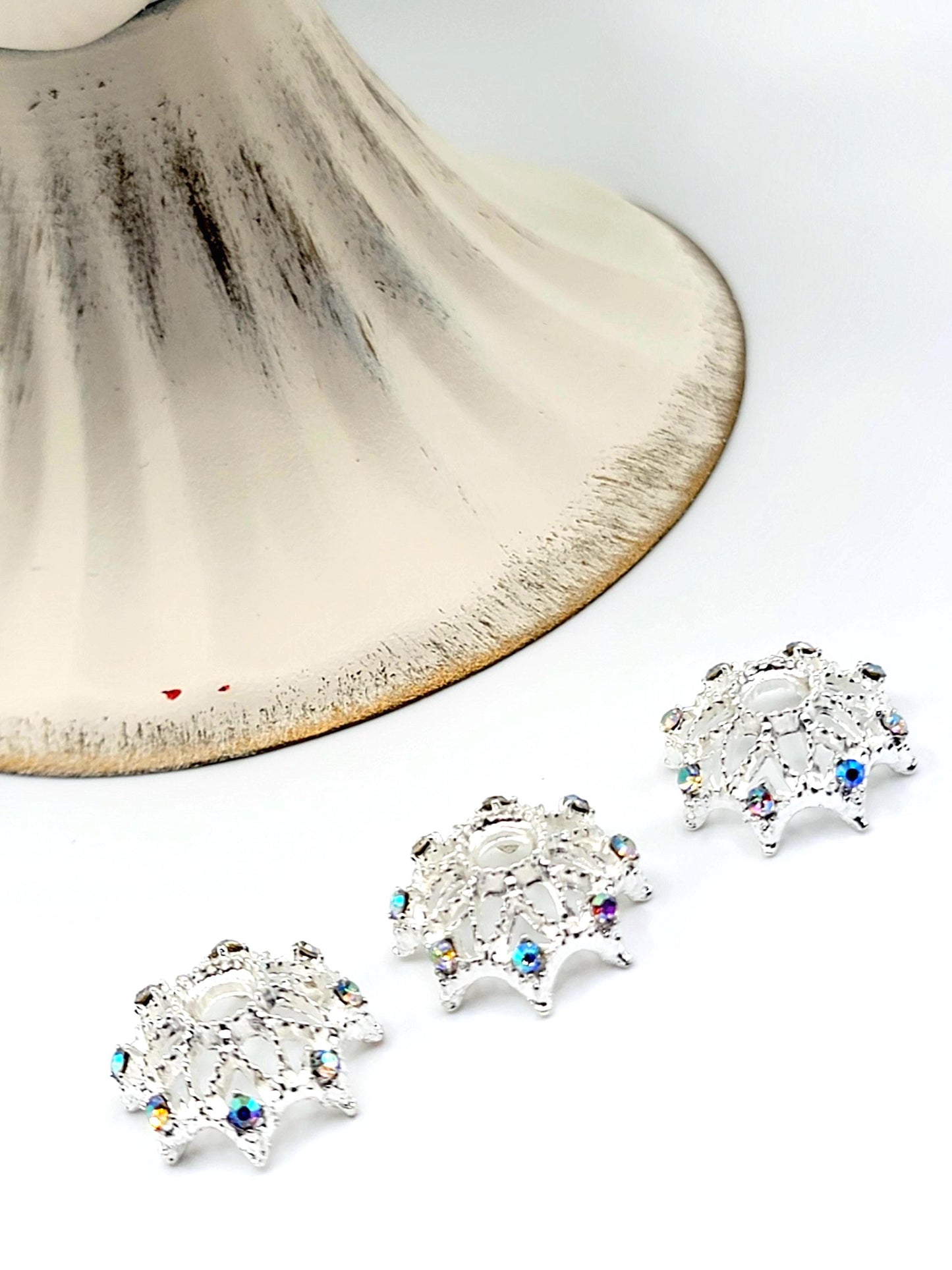 18mm Rhinestone Metal Bead Caps (Set of 1 or 2) -  Fancy Spacer Covers (Fits 16mm Beads)