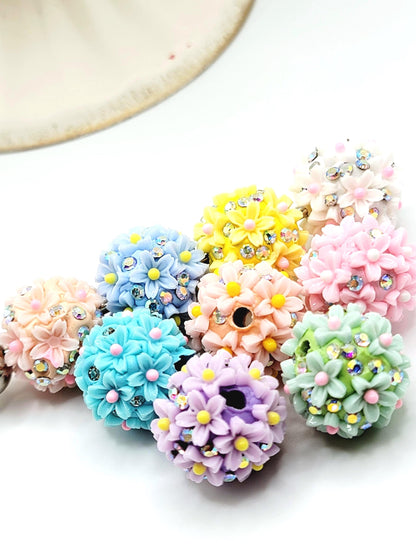 Fancy Flower Acrylic Beads (Set of 5) – Rhinestone Floral Mix