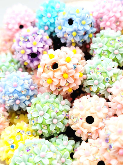 Fancy Flower Acrylic Beads (Set of 5) – Rhinestone Floral Mix