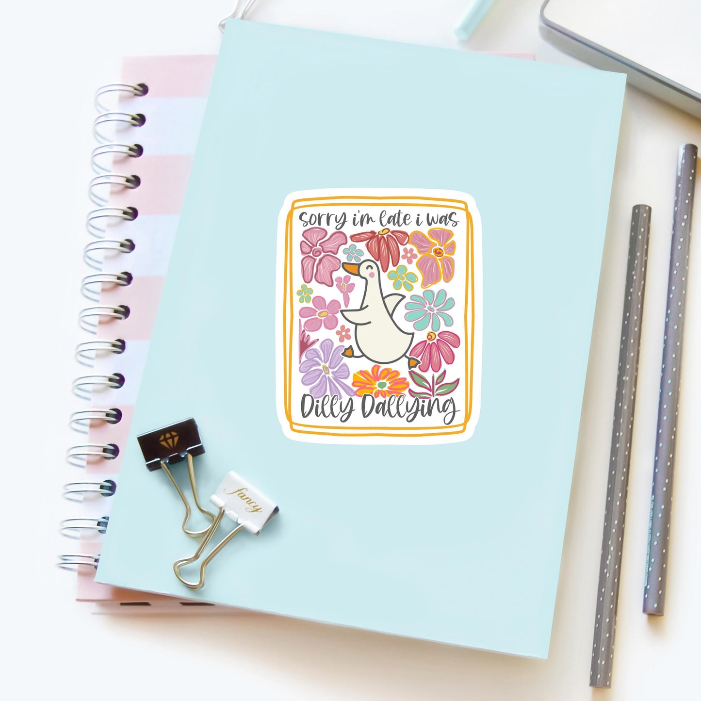 Dilly Dallying Goose Sticker – Funny “Sorry I’m Late” Decal