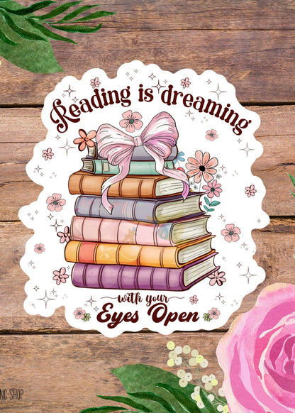 Reading Is Dreaming Sticker – Book Lover Coquette Vinyl Decal
