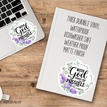 With God All Things Are Possible Sticker – Inspirational Bible Verse Decal