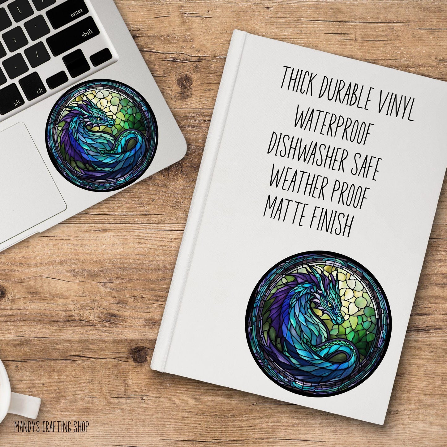Blue Dragon Sticker – Stained Glass Fantasy Vinyl Decal