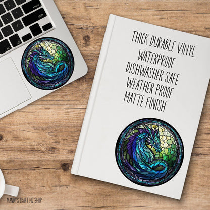 Blue Dragon Sticker – Stained Glass Fantasy Vinyl Decal