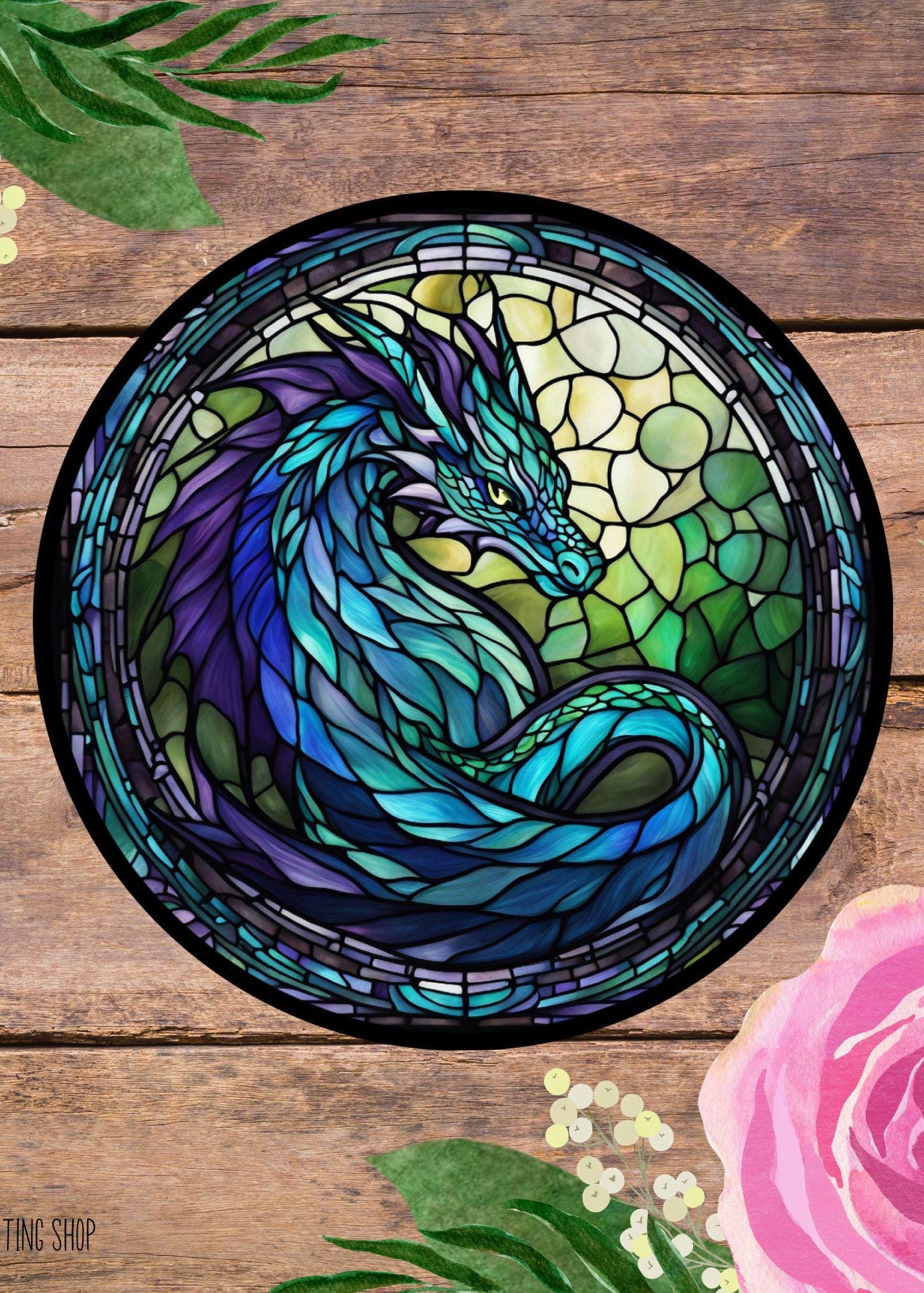 Blue Dragon Sticker – Stained Glass Fantasy Vinyl Decal