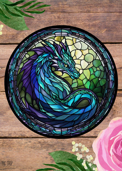 Blue Dragon Sticker – Stained Glass Fantasy Vinyl Decal