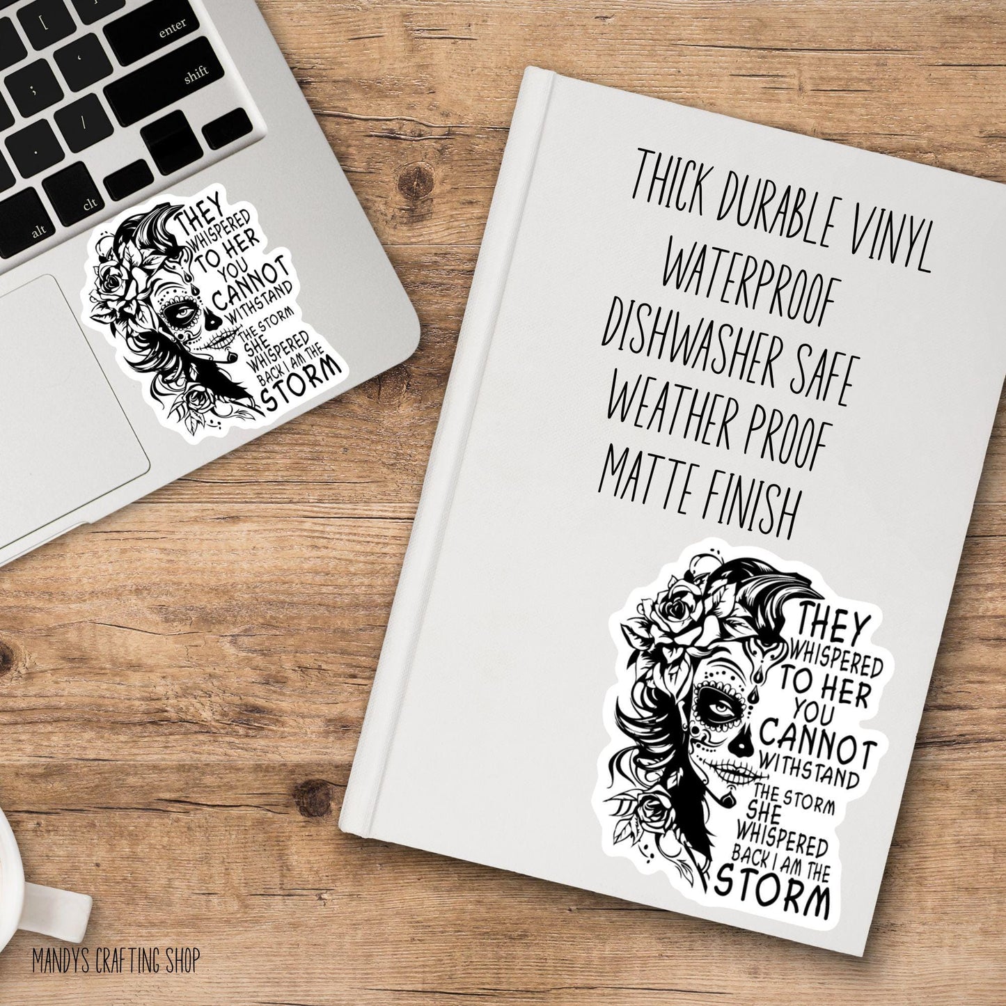 Stronger Than the Storm Sugar Skull Sticker – Inspirational Quote Vinyl Decal