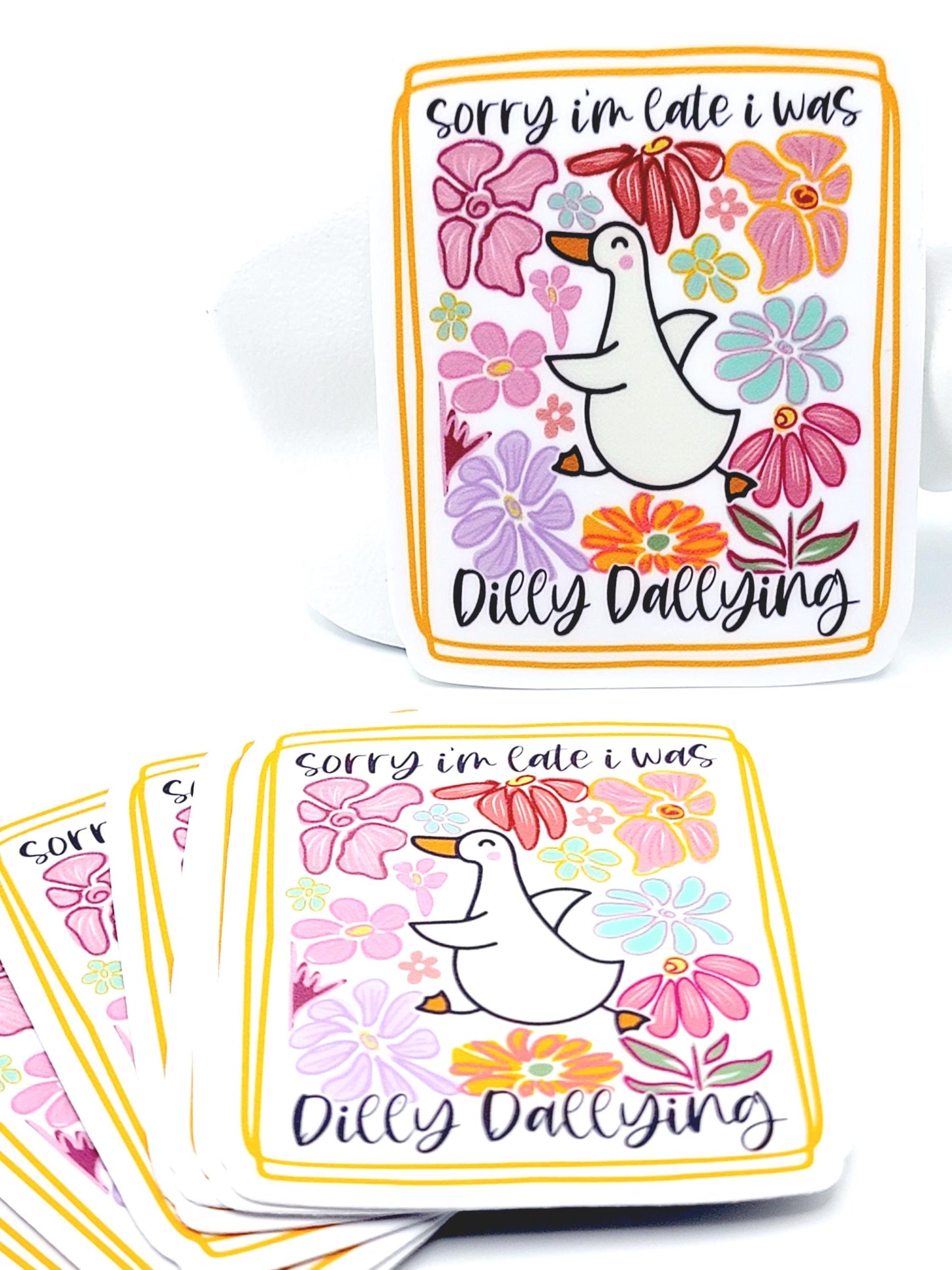 Dilly Dallying Goose Sticker – Funny “Sorry I’m Late” Decal