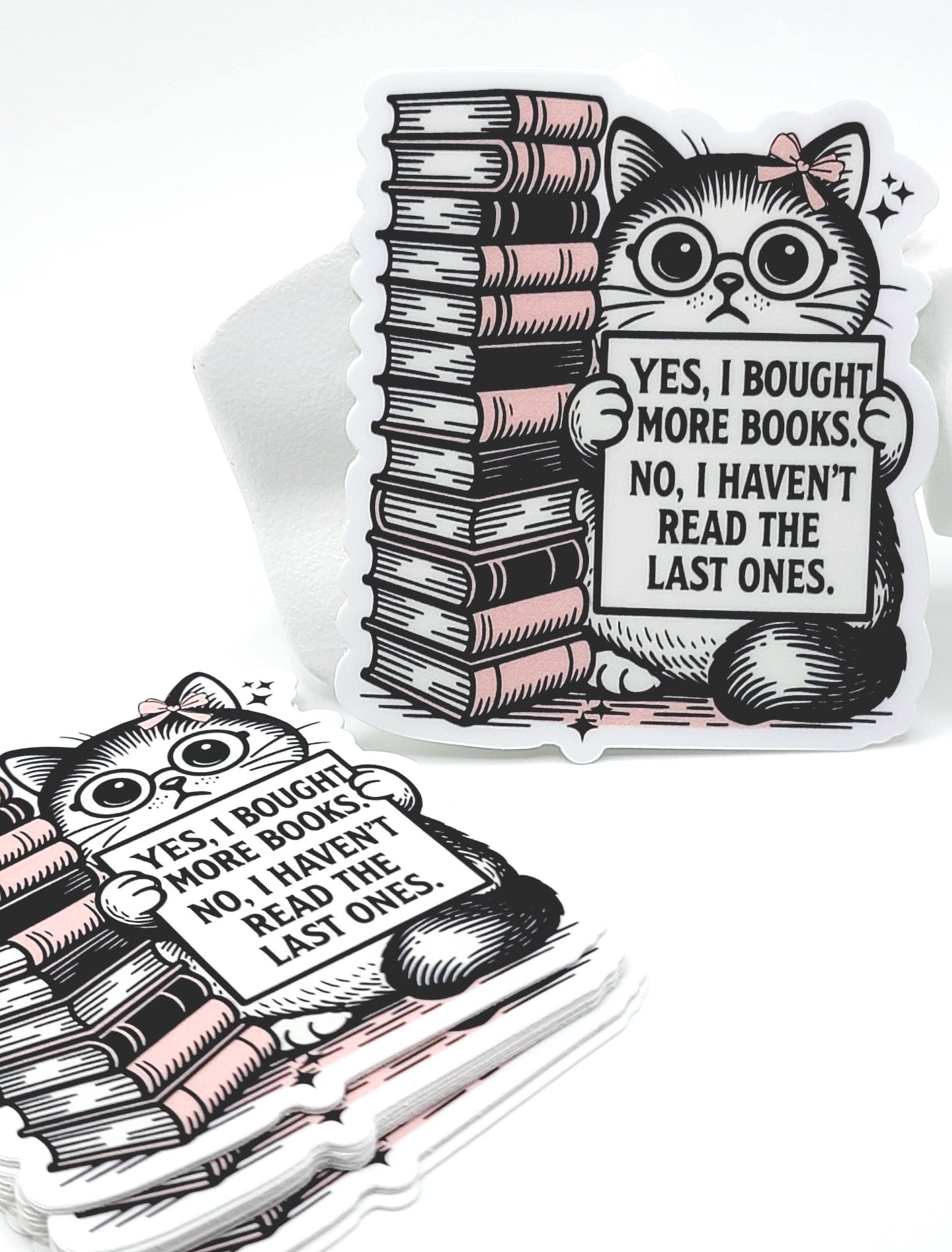 Yes I Bought More Books Cat Sticker – Funny Book Lover Decal