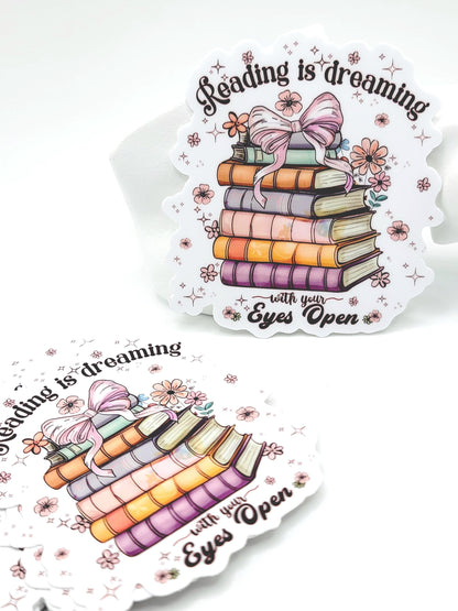 Reading Is Dreaming Sticker – Book Lover Coquette Vinyl Decal