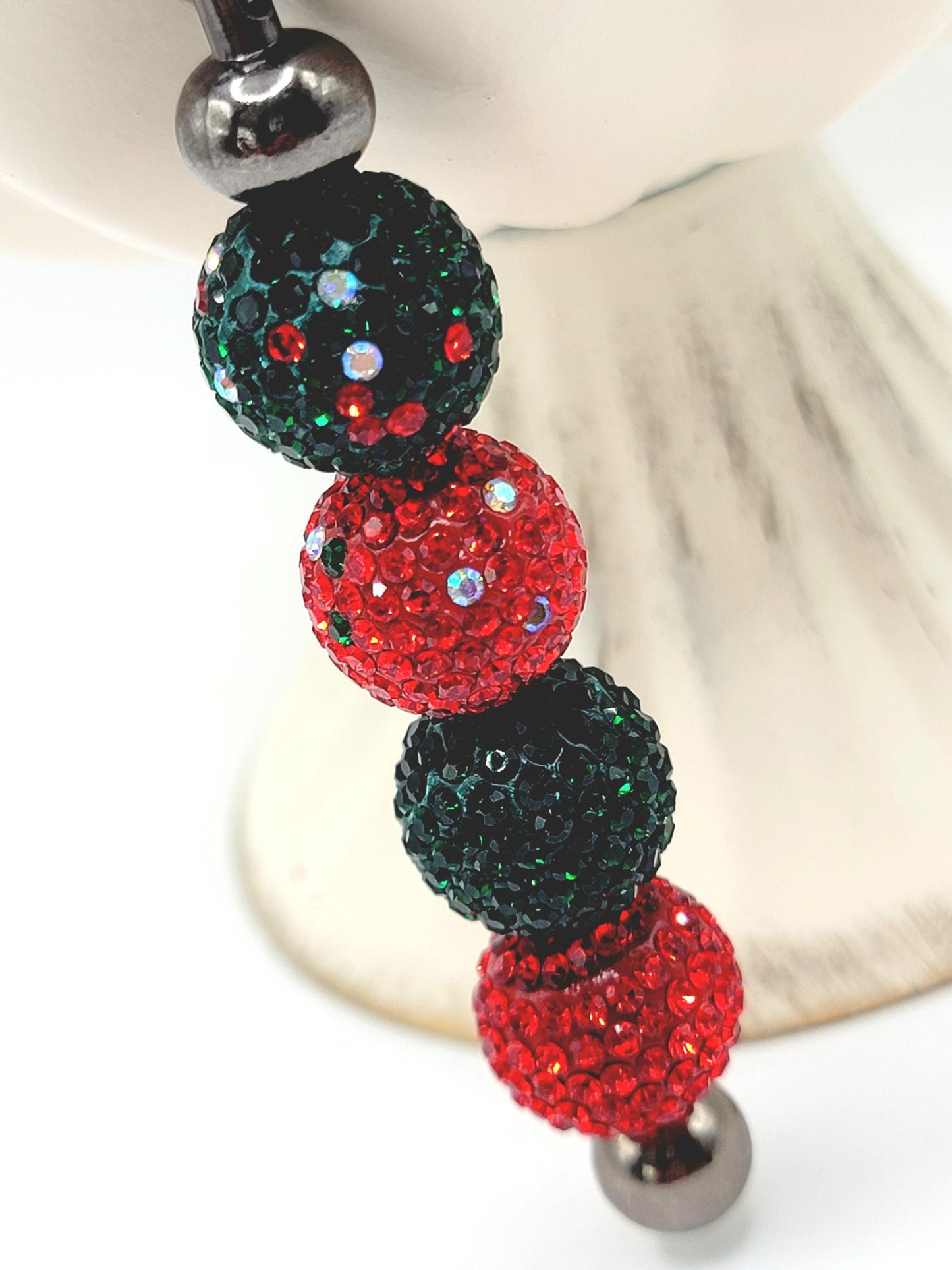 16mm Christmas Rhinestone Beads 16mm (Set of 5) – Red & Green Sparkle Mix