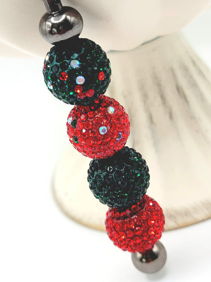 16mm Christmas Rhinestone Beads 16mm (Set of 5) – Red & Green Sparkle Mix