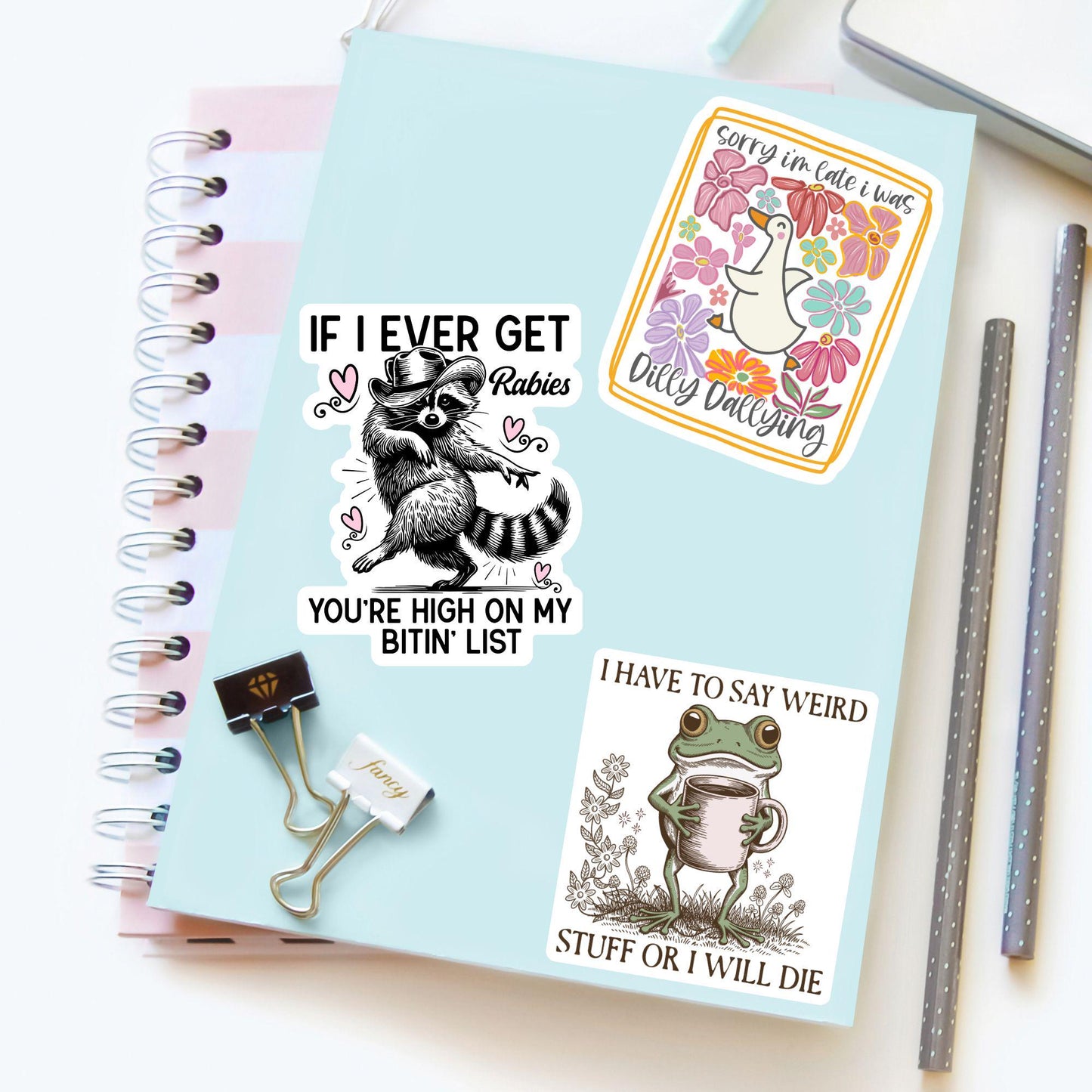 Funny Raccoon Sticker – “You’re on My Bitin List” Meme Decal
