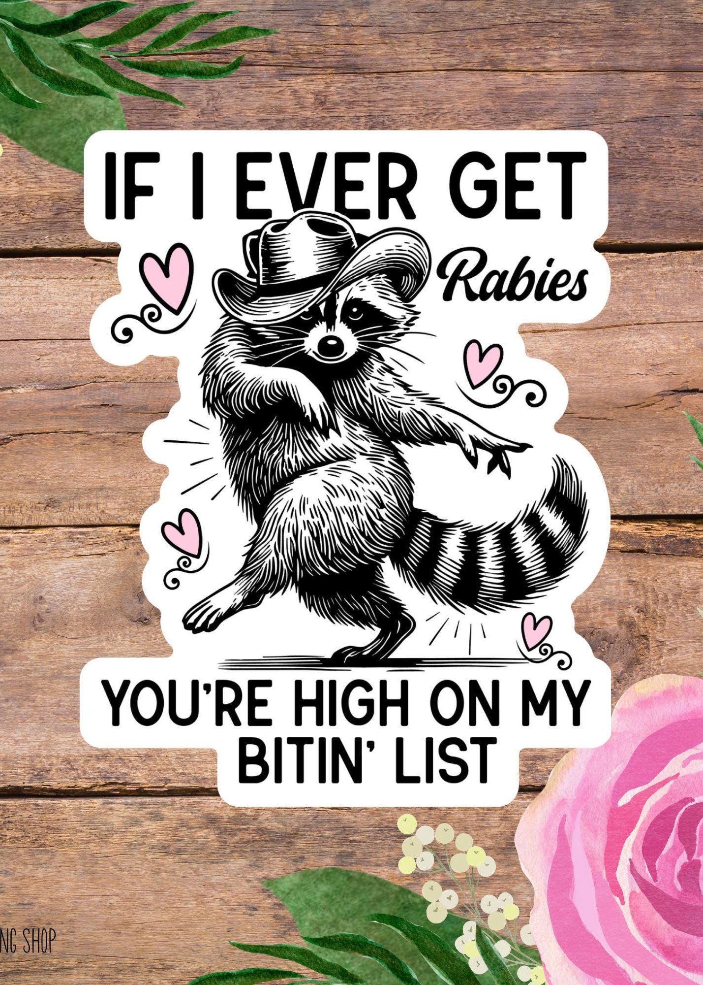 Funny Raccoon Sticker – “You’re on My Bitin List” Meme Decal