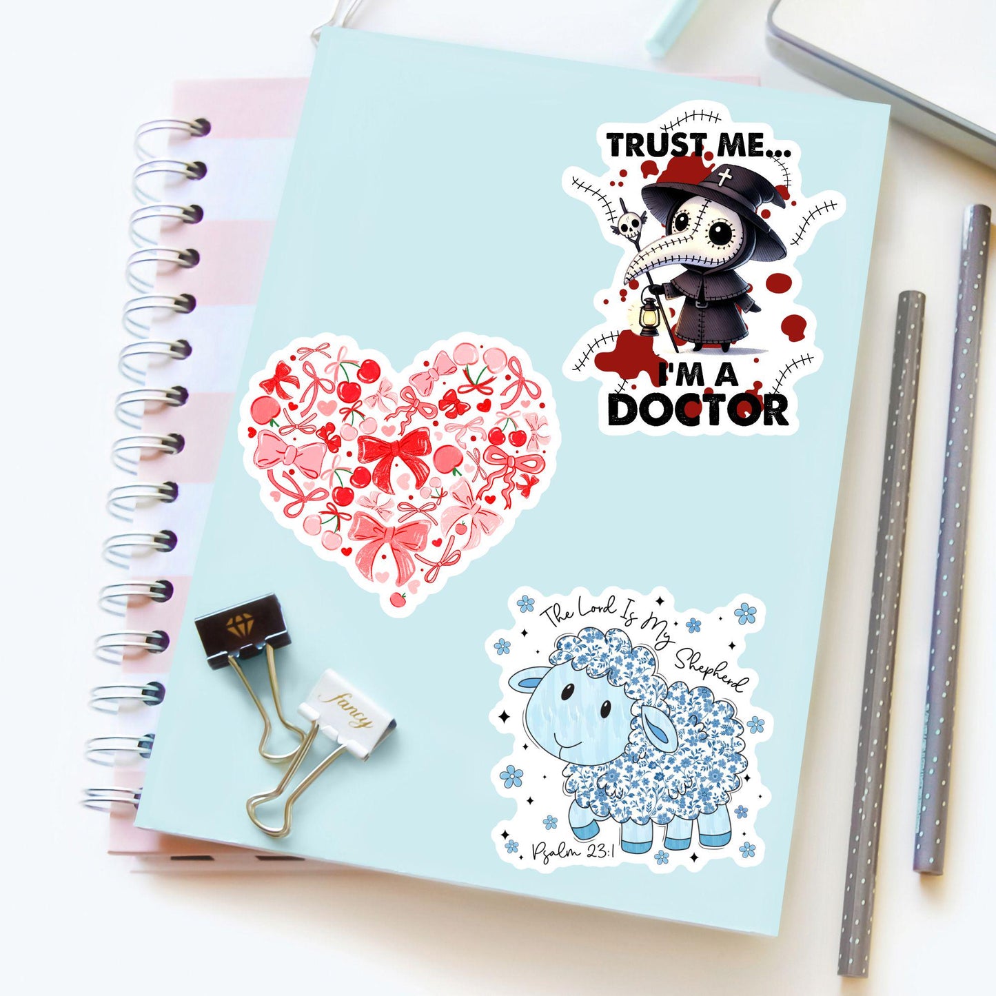 Coquette Cherry Heart Sticker – Cute Girly Bow Vinyl Decal