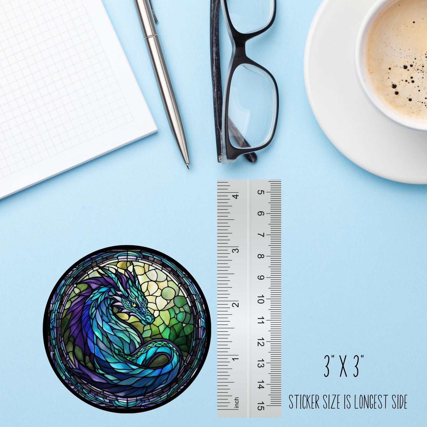 Blue Dragon Sticker – Stained Glass Fantasy Vinyl Decal
